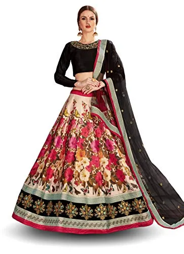 Zeel Clothing Women's Faux Silk Semi stitched Lehenga Choli (7006-new_Multicolored_Free Size)